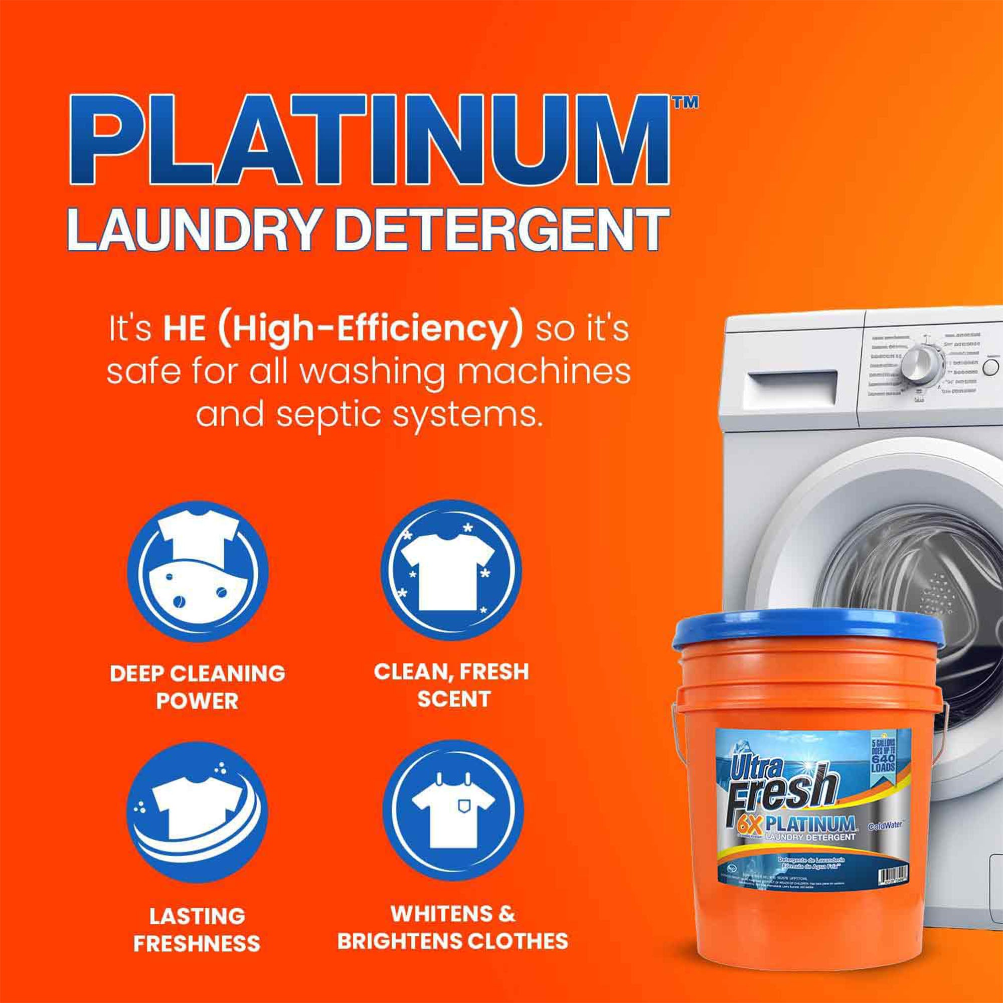 Ultra Fresh 6X Platinum Laundry Detergent, Up to 640 Loads, ColdWater, 5 Gallon - VMInnovations