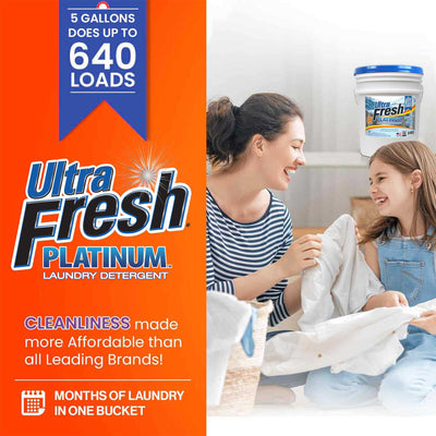 Ultra Fresh 6X Platinum Laundry Detergent, Fragrance Free + Dye Free, 5 Gallon - VMInnovations