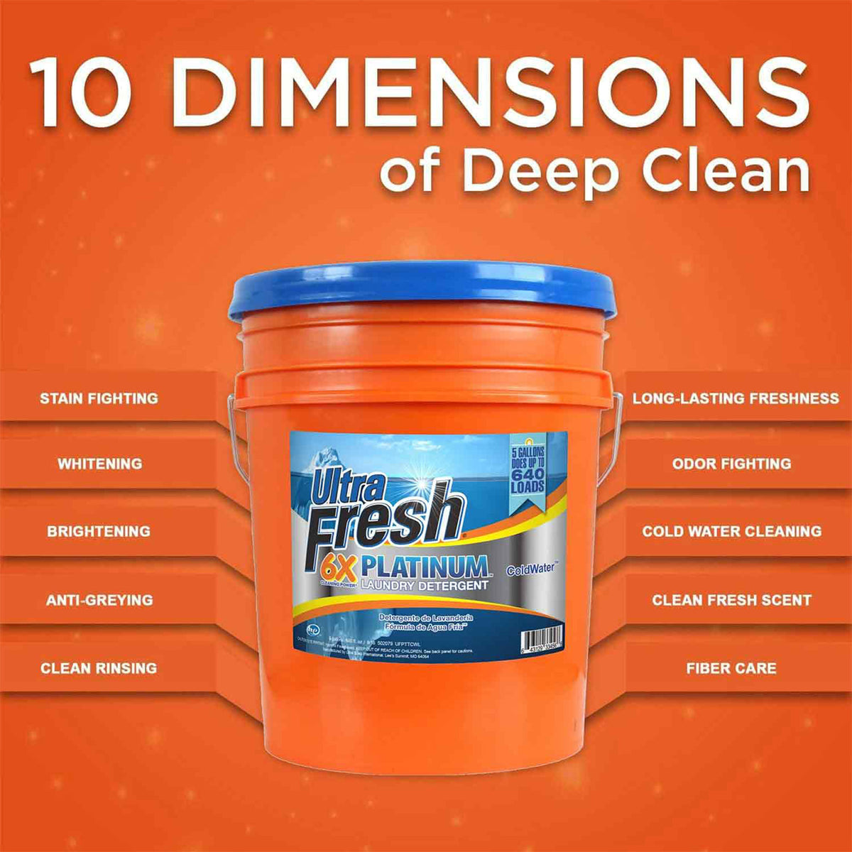 Ultra Fresh 6X Platinum Laundry Detergent, Up to 640 Loads, ColdWater, 5 Gallon