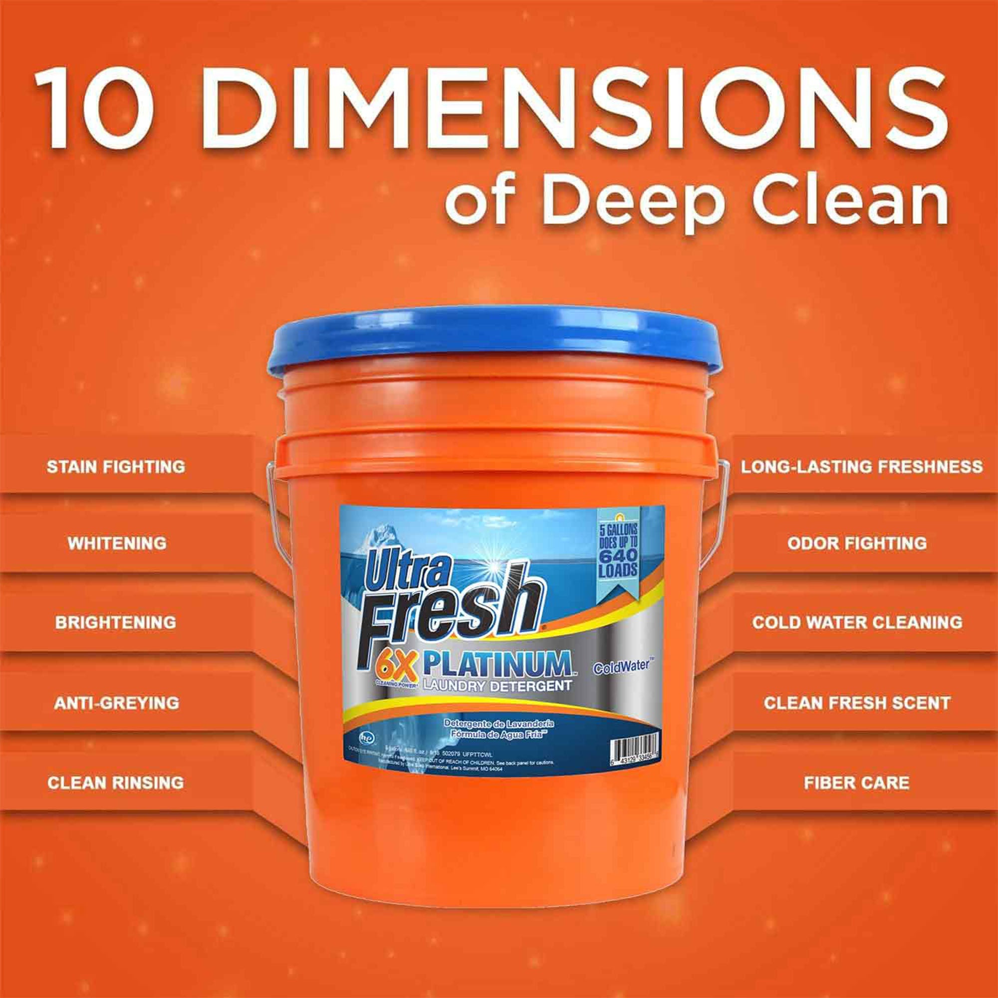 Ultra Fresh 6X Platinum Laundry Detergent, Up to 640 Loads, ColdWater, 5 Gallon - VMInnovations