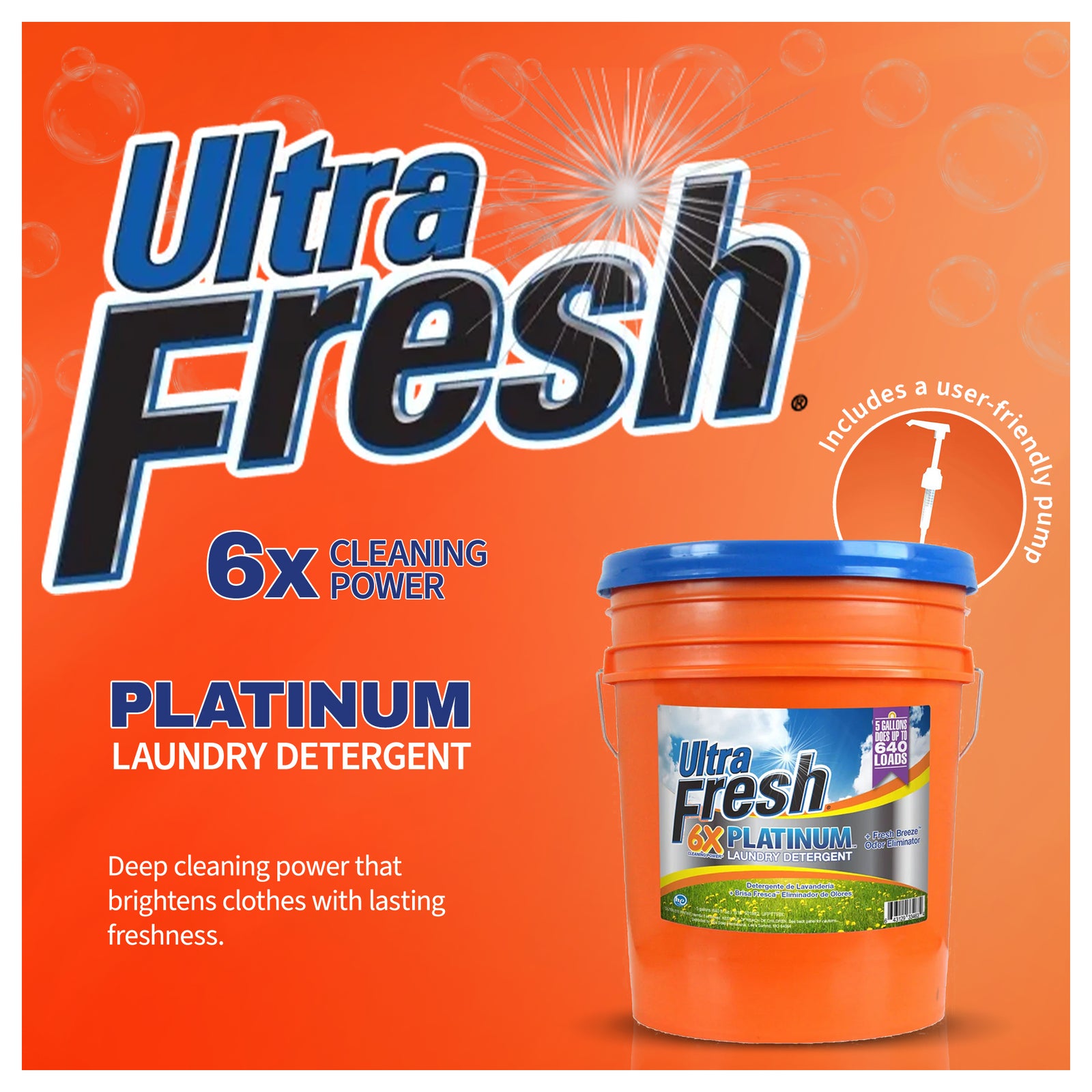 Ultra Fresh 6X Platinum Laundry Detergent, Up to 640 Loads, Fresh Breeze, 5 Gal - VMInnovations