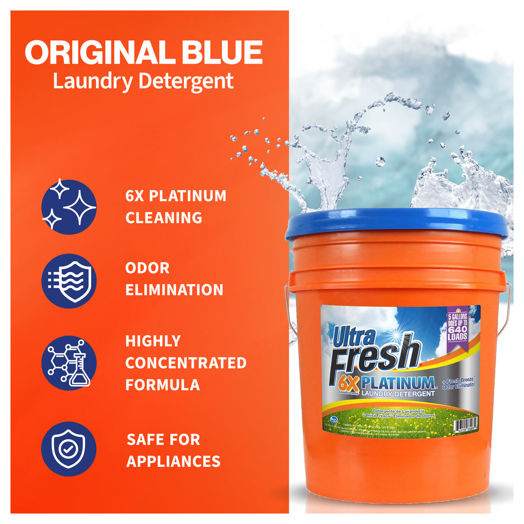 Ultra Fresh 6X Platinum Laundry Detergent, Up to 640 Loads, Fresh Breeze, 5 Gal