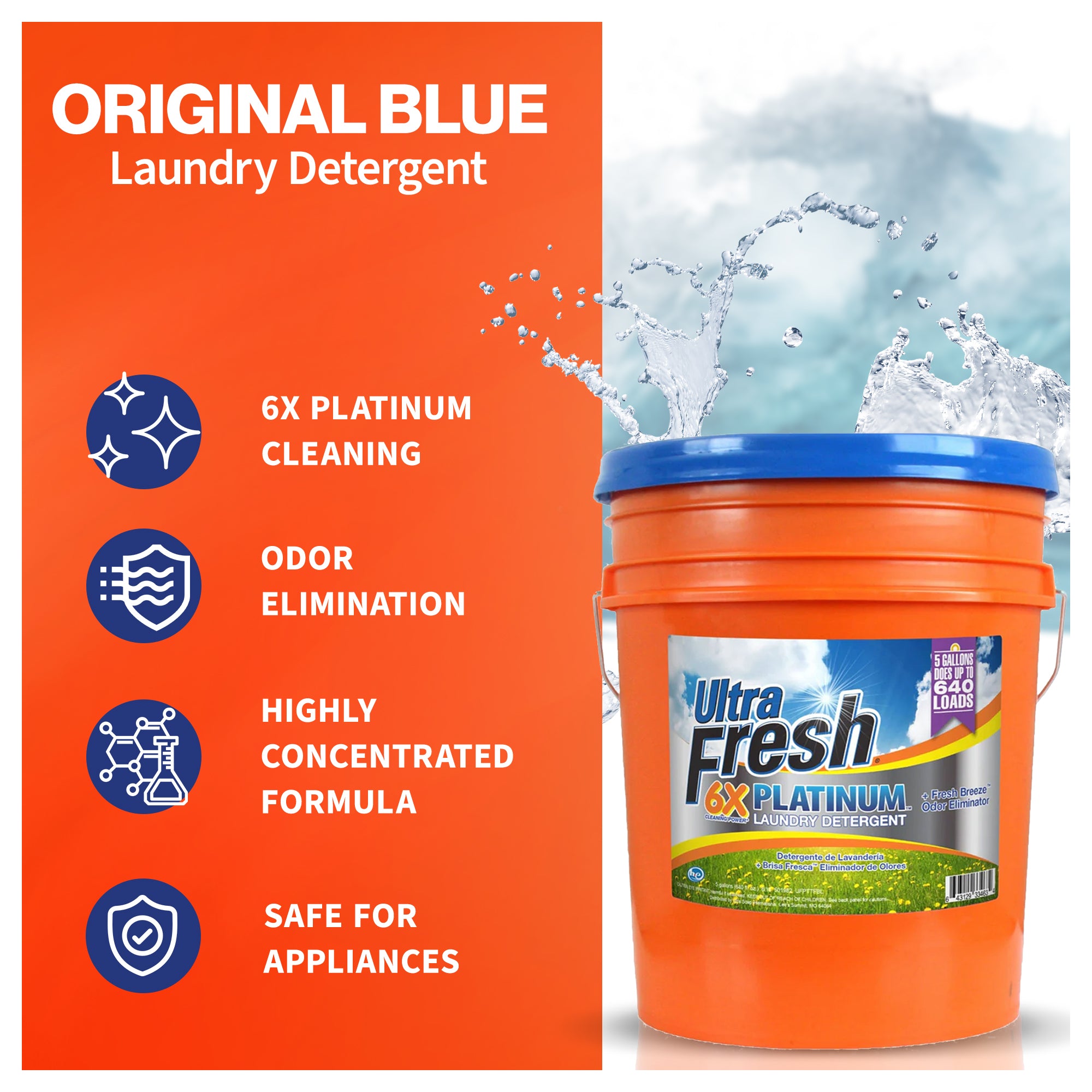 Ultra Fresh 6X Platinum Laundry Detergent, Up to 640 Loads, Fresh Breeze, 5 Gal - VMInnovations