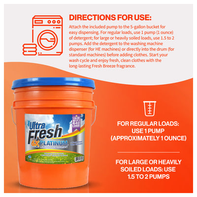 Ultra Fresh 6X Platinum Laundry Detergent, Up to 640 Loads, Fresh Breeze, 5 Gal - VMInnovations