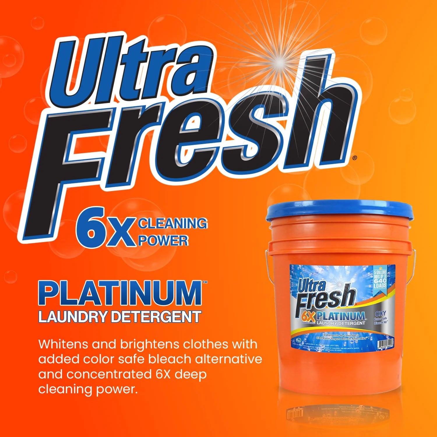 Ultra Fresh 6X Platinum Laundry Detergent, Up to 640 Loads, Bleach Alt, 5 Gallon - VMInnovations