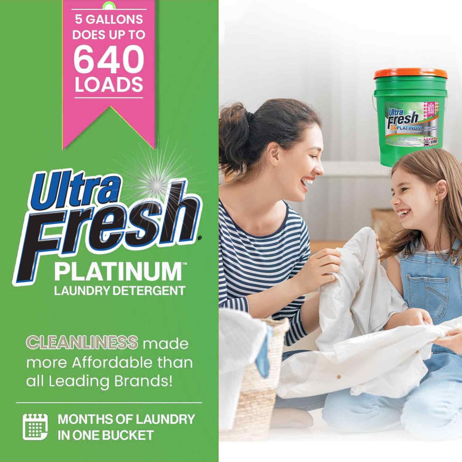 Ultra Fresh 3X Platinum Liquid Laundry Detergent with Fabric Softener, Green - VMInnovations