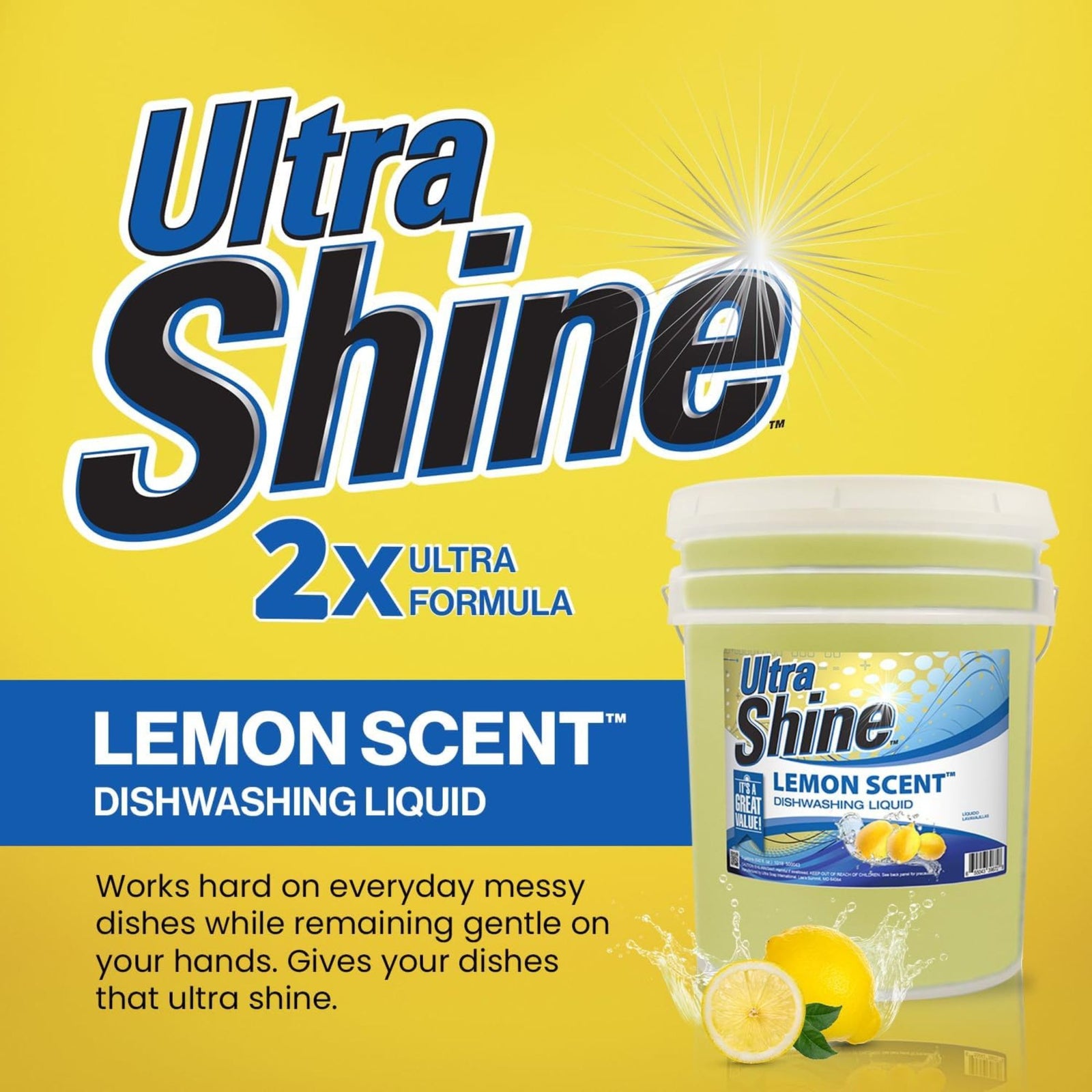 Ultra Shine ™ 5 Gallon 2X Platinum ™ Dish Cleaning Liquid, Lemon Scent, Yellow - VMInnovations