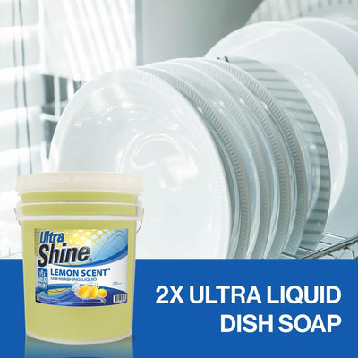 Ultra Shine ™ 5 Gallon 2X Platinum ™ Dish Cleaning Liquid, Lemon Scent, Yellow - VMInnovations