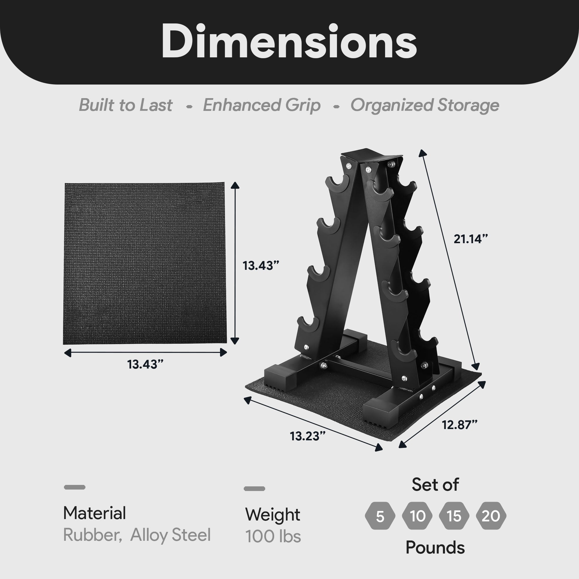BalanceFrom Dumbbell Set with Stand, Rubber Encased Home Gym Hand Weights, 100lb - VMInnovations