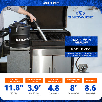 Snow Joe 4.8 Gallon Bagless Ash Vacuum Cleaner, Metal Canister, Blue (Open Box)