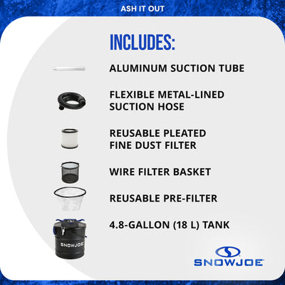 Snow Joe 4.8 Gallon Bagless Ash Vacuum Cleaner, Metal Canister, Blue (Open Box)