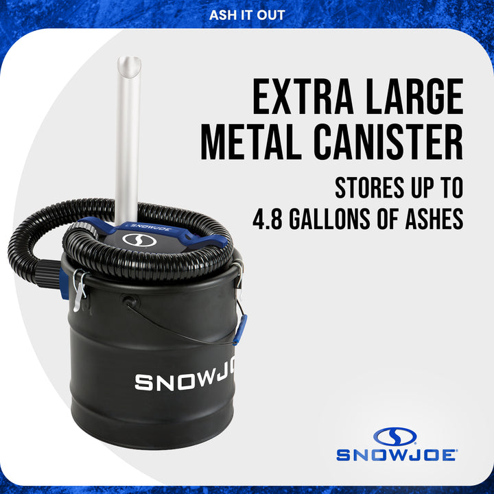 Snow Joe 4.8 Gallon Bagless Ash Vacuum Cleaner, Metal Canister, Blue, ASHJ202E