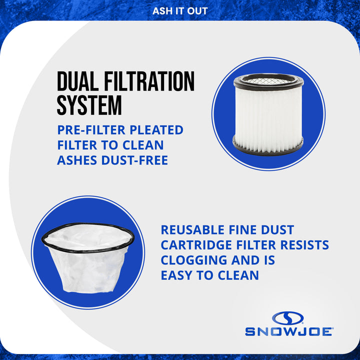 Snow Joe 4.8 Gallon Bagless Ash Vacuum Cleaner, Metal Canister, Blue, ASHJ202E