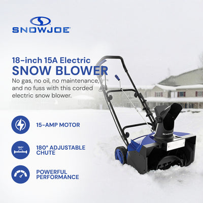 Snow Joe 18" Electric Single Stage Snow Blower, 15 Amp Motor w/Headlight (Used)