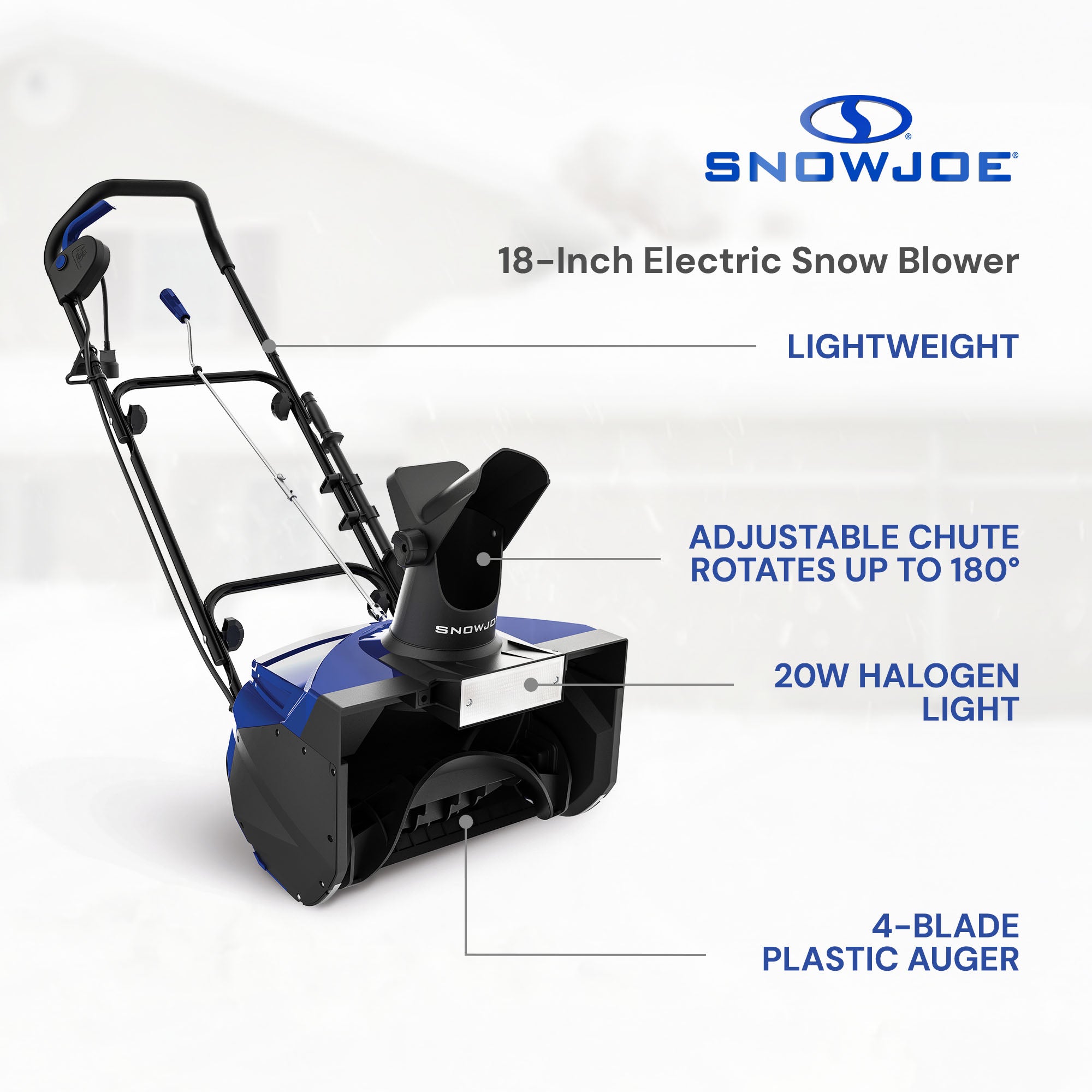 Snow Joe 18" Electric Single Stage Snow Blower, 15 Amp Motor w/Headlight (Used)