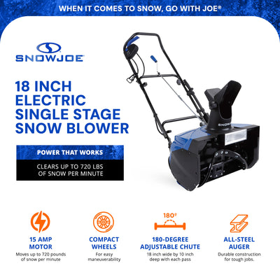 Snow Joe Ultra 18" Single Stage Electric Snow Thrower w/ Headlights (Open Box) - VMInnovations