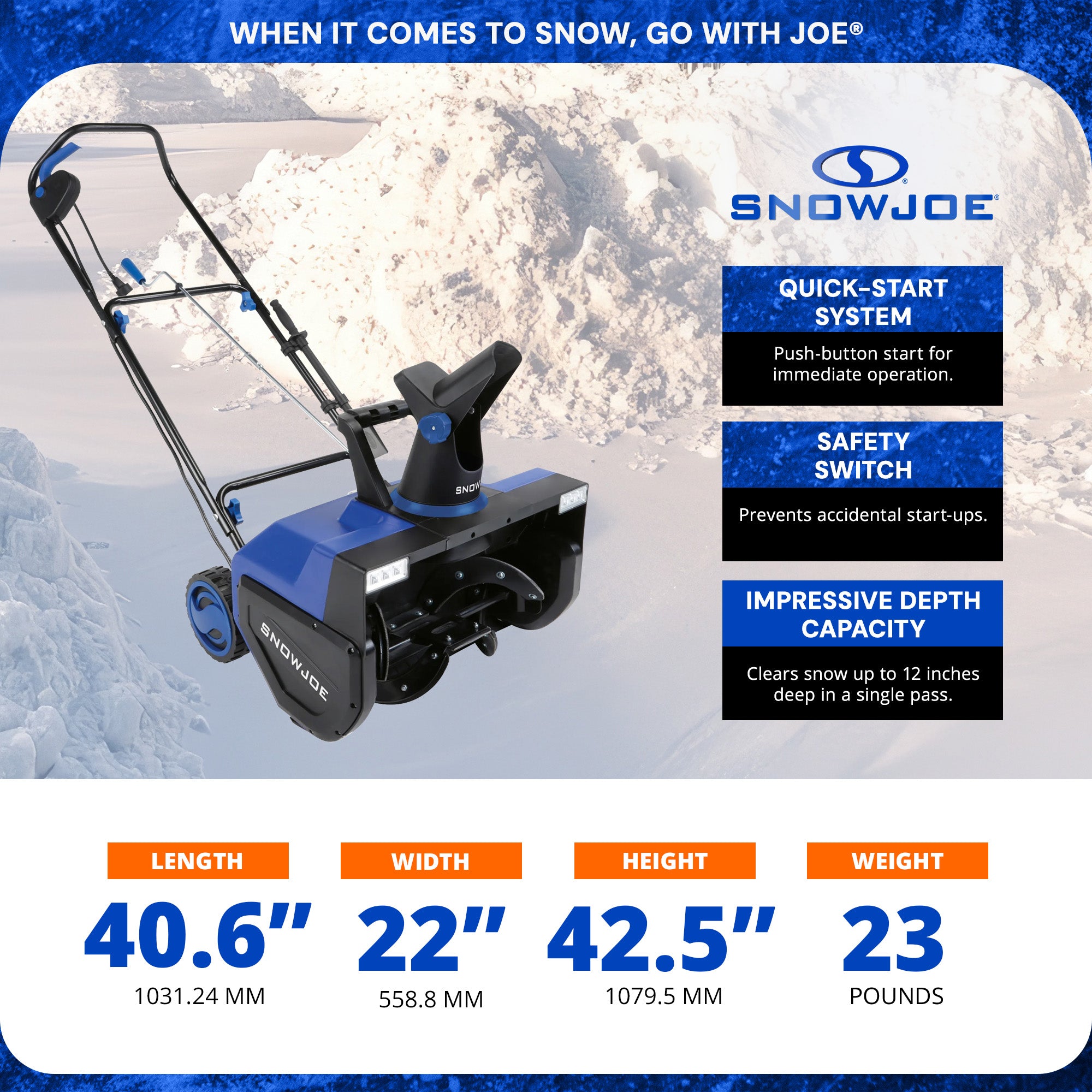 Snow Joe Electric Snow Blower w/Dual LED Lights, 22" Walk-Behind Machine (Used) - VMInnovations