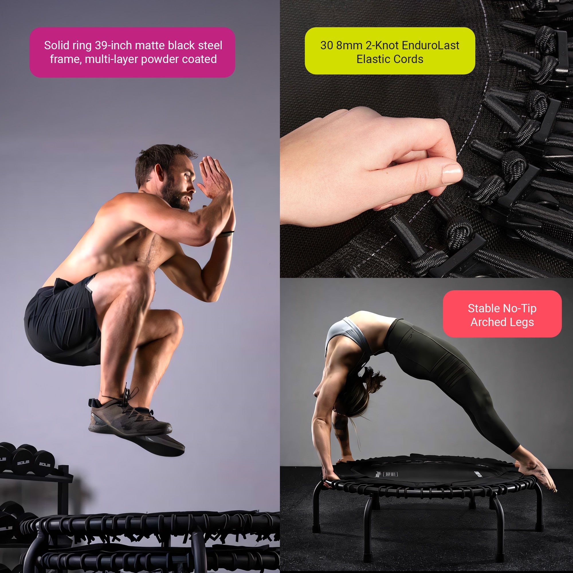 JumpSport Trampoline, 39-inch Low-Impact Home Rebounder | 3pc Frame (Open Box)