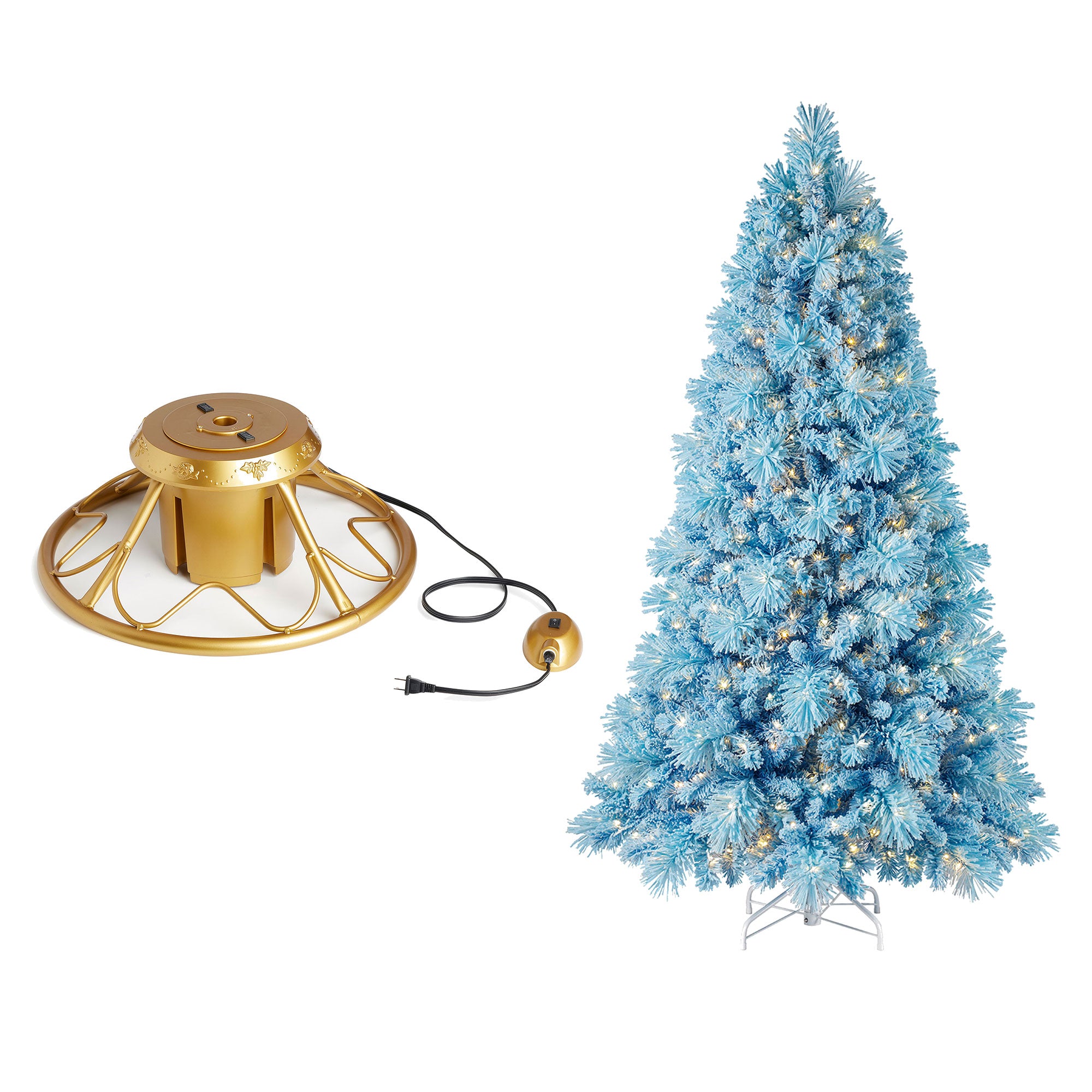 Home Heritage Rotating Tree Stand Base w/Snowdrift 6.5 Ft Pre-Lit Holiday Tree