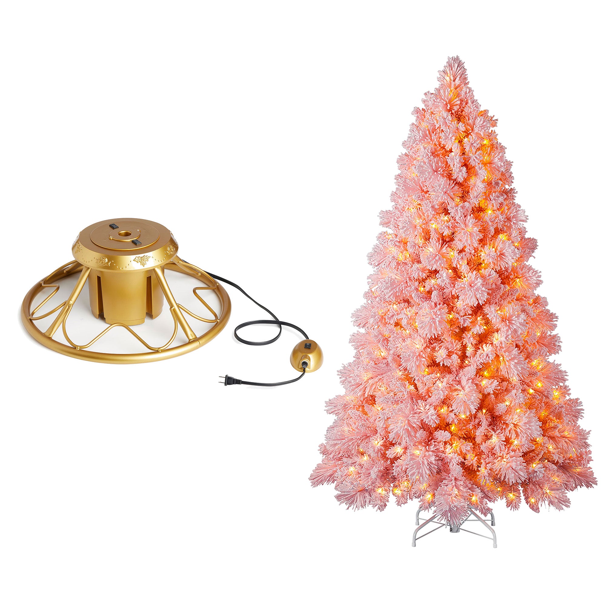 Home Heritage Rotating Tree Stand Base w/Snowdrift 6.5 Ft Pre-Lit Holiday Tree