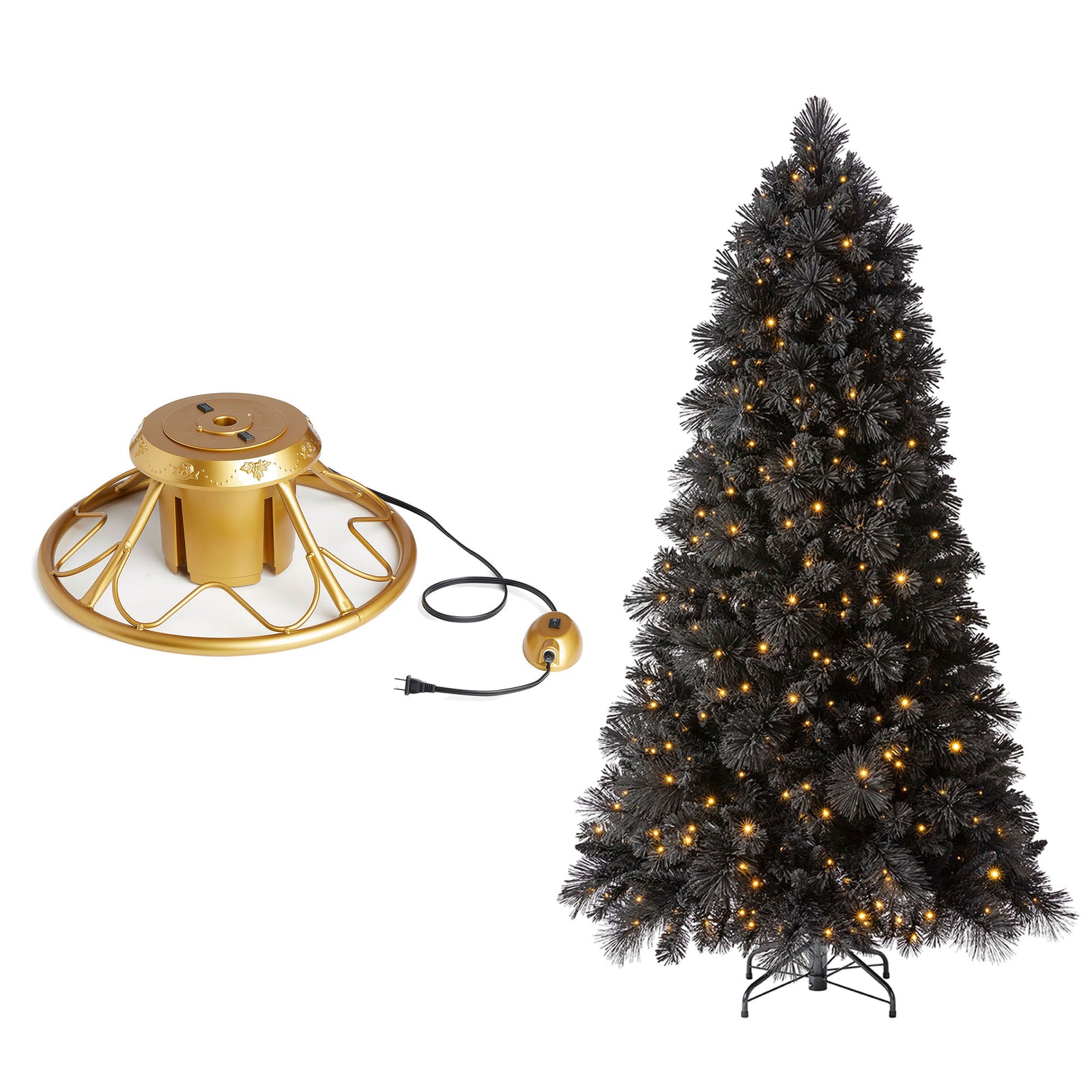 Home Heritage Rotating Tree Stand Base w/Snowdrift 6.5 Ft Pre-Lit Holiday Tree - VMInnovations