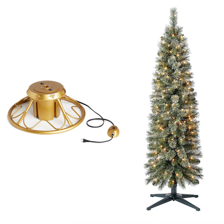 Home Heritage Rotating Tree Stand Base w/Stanley 5' Skinny Pencil Christmas Tree