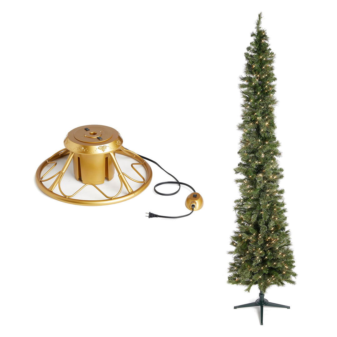 Home Heritage Rotating Tree Stand Base w/Stanley 9' Skinny Pencil Christmas Tree - VMInnovations