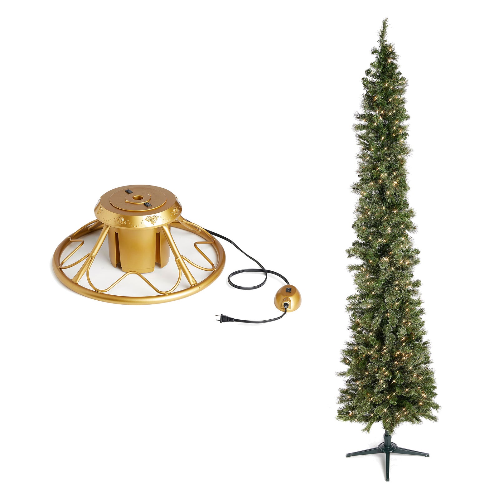 Home Heritage Rotating Tree Stand Base w/Stanley 9' Skinny Pencil Christmas Tree - VMInnovations