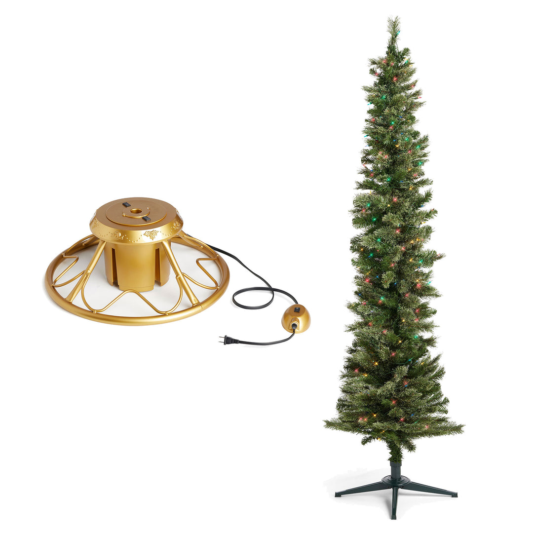 Home Heritage Rotating Tree Stand Base w/Stanley 7' Skinny Pencil Christmas Tree