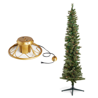 Home Heritage Rotating Tree Stand Base w/Stanley 7' Skinny Pencil Christmas Tree