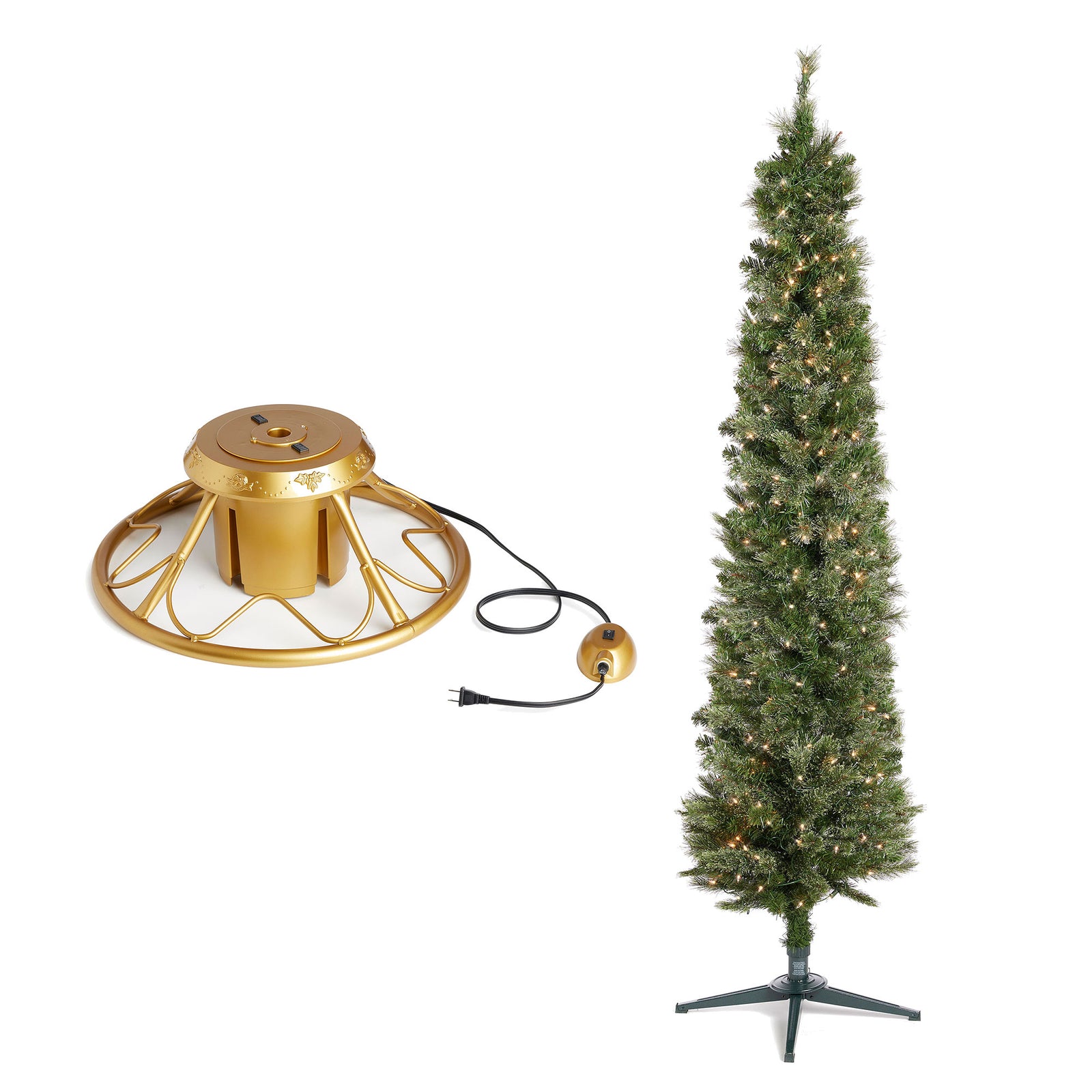 Home Heritage Rotating Tree Stand Base w/Stanley 7' Skinny Pencil Christmas Tree - VMInnovations