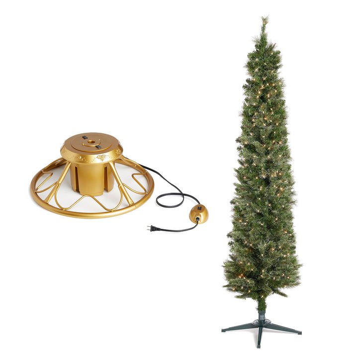 Home Heritage Rotating Tree Stand Base w/Stanley 7' Skinny Pencil Christmas Tree - VMInnovations