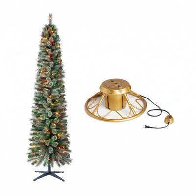 Home Heritage Rotating Tree Stand Base w/Stanley 7' Skinny Pencil Christmas Tree