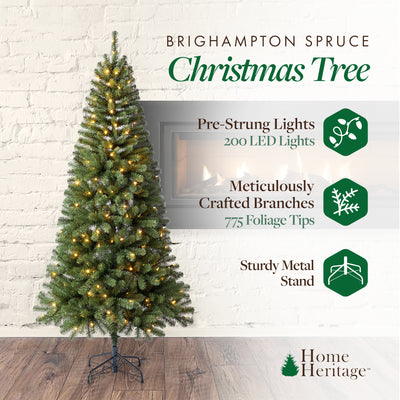 Home Heritage Rotating Tree Stand Base w/ Brighampton Spruce 7 Ft Holiday Tree - VMInnovations