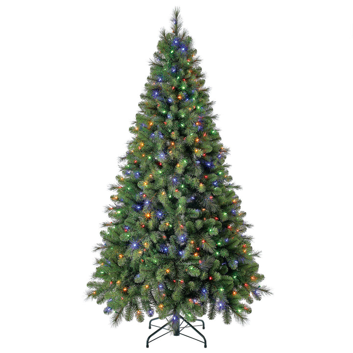 Home Heritage Rotating Tree Stand Base w/ Cascade 7 Ft Pre-Lit Holiday Tree - VMInnovations