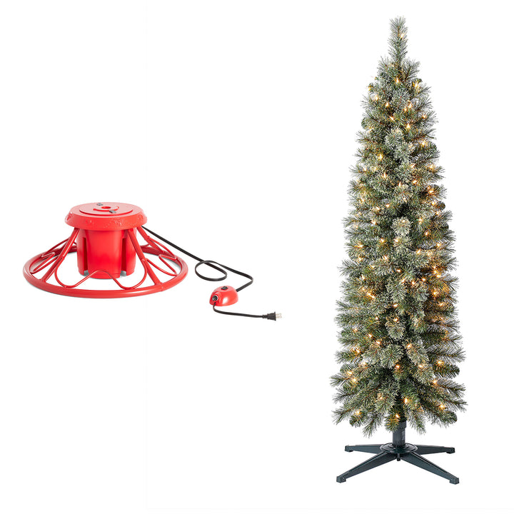 Home Heritage Rotating Tree Stand Base w/Stanley 5' Skinny Pencil Christmas Tree