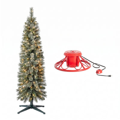 Home Heritage Rotating Tree Stand Base w/Stanley 5' Skinny Pencil Christmas Tree