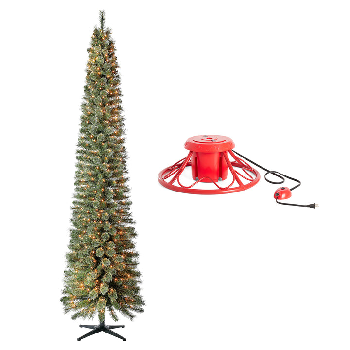 Home Heritage Rotating Tree Stand Base w/Stanley 9' Skinny Pencil Christmas Tree