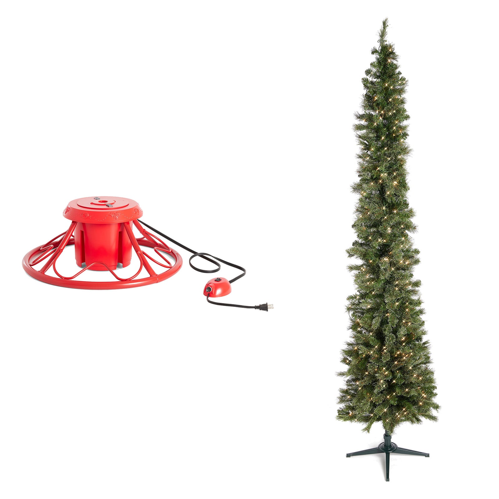 Home Heritage Rotating Tree Stand Base w/Stanley 9' Skinny Pencil Christmas Tree - VMInnovations