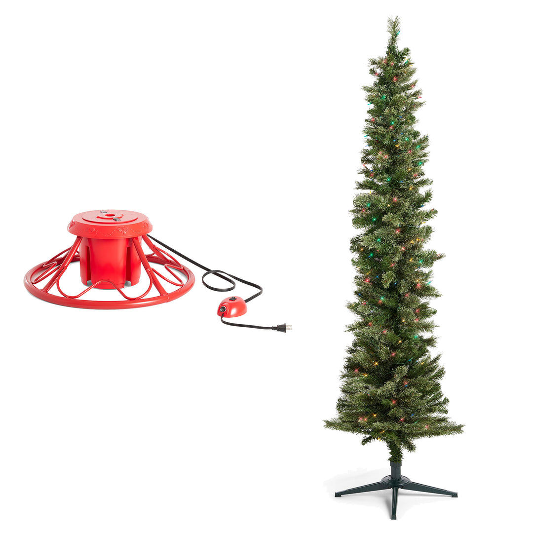 Home Heritage Rotating Tree Stand Base w/Stanley 7' Skinny Pencil Christmas Tree - VMInnovations