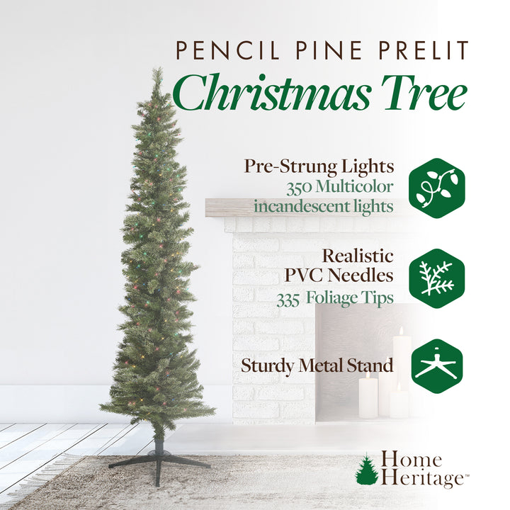 Home Heritage Rotating Tree Stand Base w/Stanley 7' Skinny Pencil Christmas Tree - VMInnovations