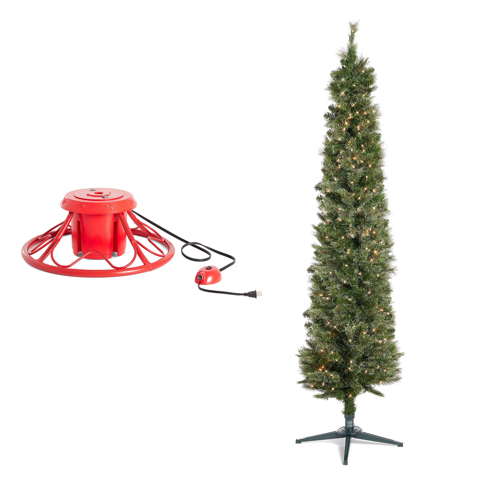 Home Heritage Rotating Tree Stand Base w/Stanley 7' Skinny Pencil Christmas Tree - VMInnovations
