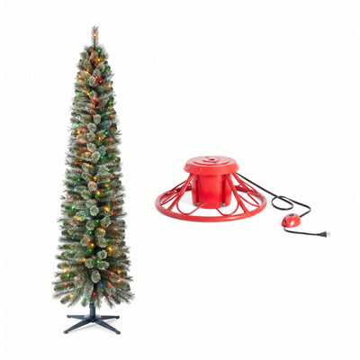 Home Heritage Rotating Tree Stand Base w/Stanley 7' Skinny Pencil Christmas Tree