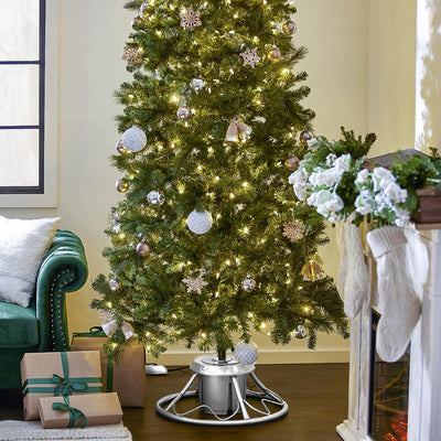 Home Heritage Rotating Tree Stand Base w/Snowdrift 6.5' Pine Christmas Tree - VMInnovations