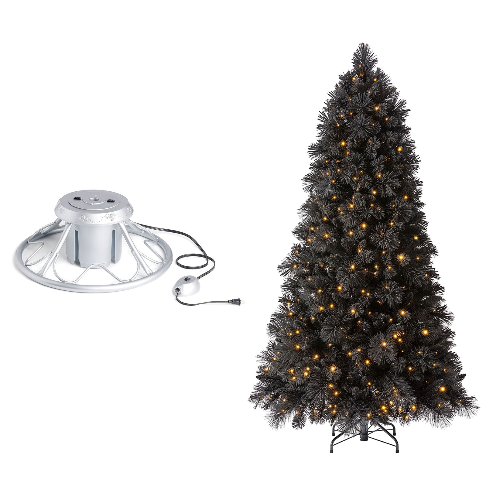 Home Heritage Rotating Tree Stand Base w/Snowdrift 6.5' Pine Christmas Tree - VMInnovations