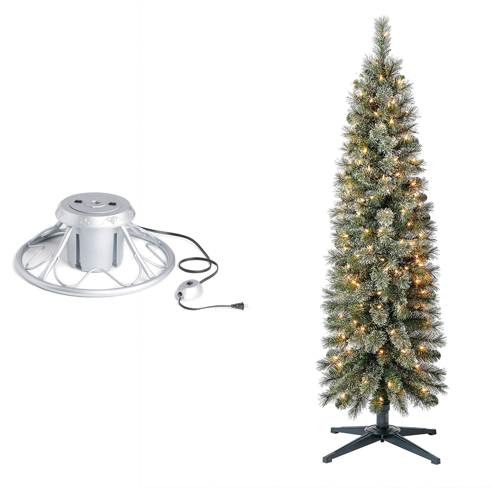Home Heritage Rotating Tree Stand Base w/Stanley 5' Skinny Pencil Christmas Tree - VMInnovations
