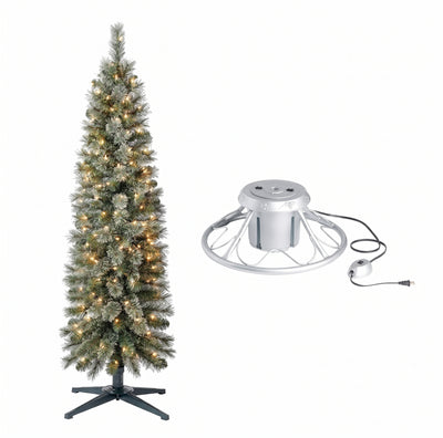Home Heritage Rotating Tree Stand Base w/Stanley 5' Skinny Pencil Christmas Tree