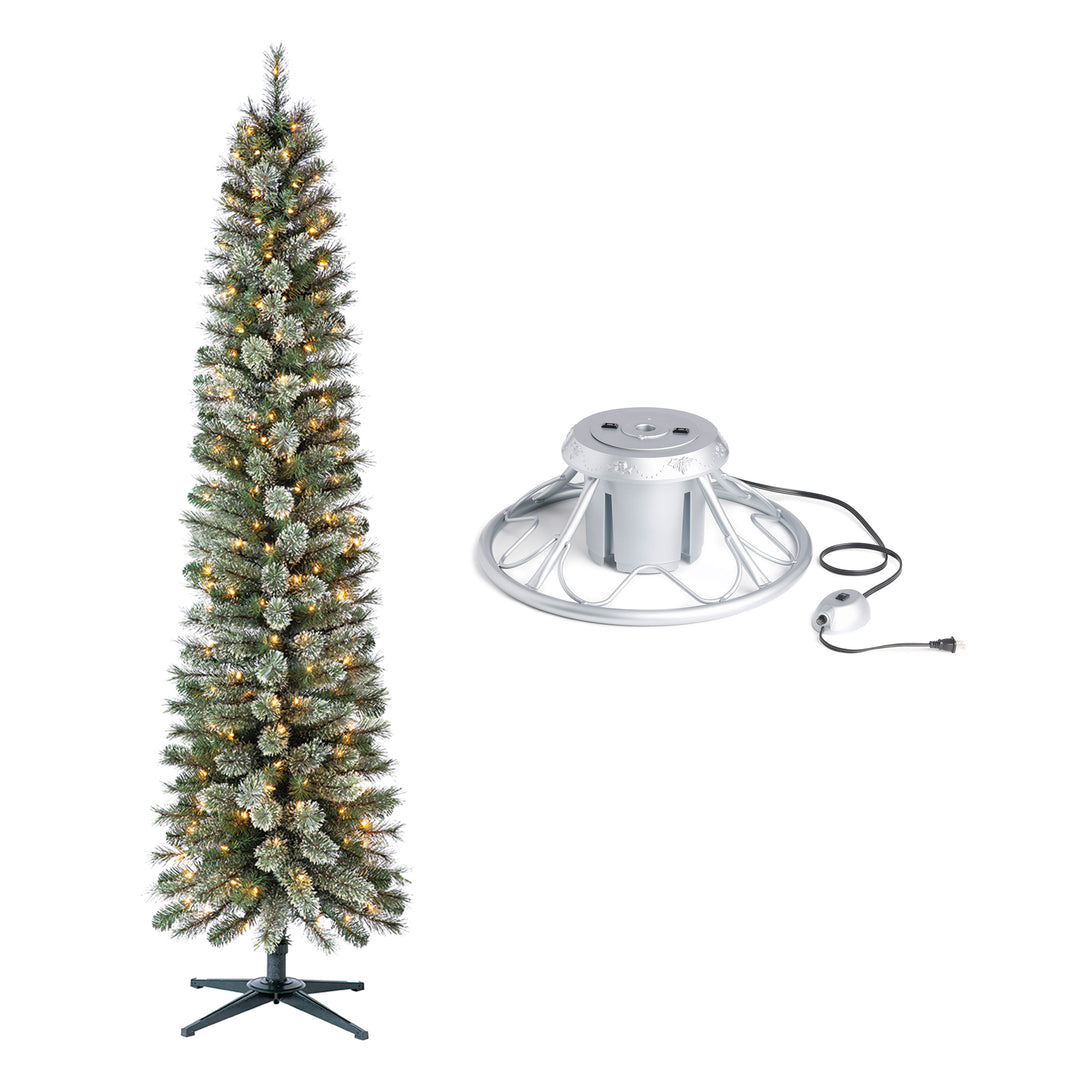 Home Heritage Rotating Tree Stand Base w/Stanley 7' Skinny Pencil Christmas Tree