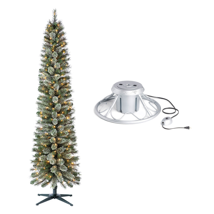 Home Heritage Rotating Tree Stand Base w/Stanley 7' Skinny Pencil Christmas Tree