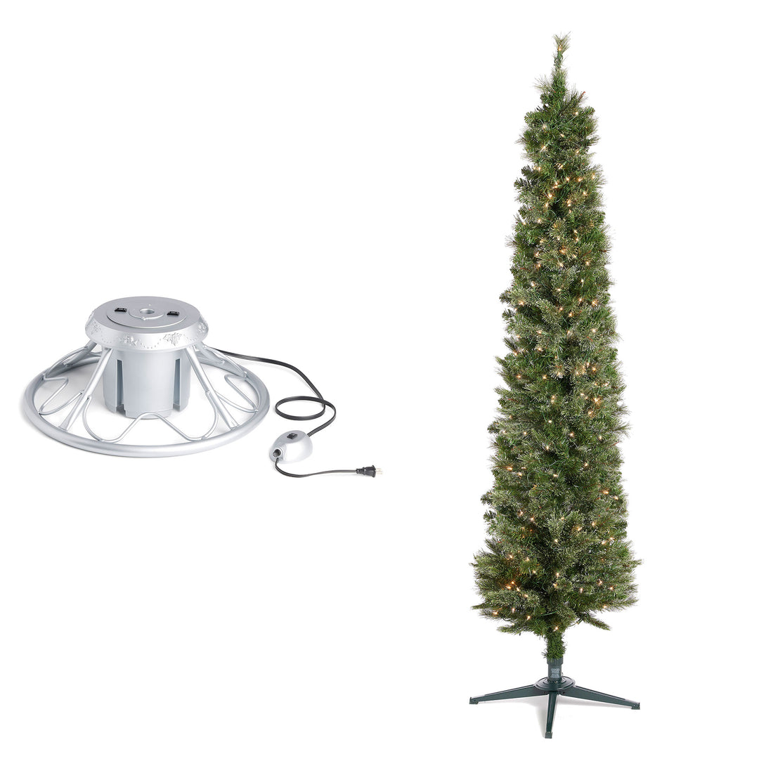 Home Heritage Rotating Tree Stand Base w/Stanley 7' Skinny Pencil Christmas Tree - VMInnovations
